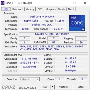 ¼i9-14900KFƵ9.12GHzõľWin7